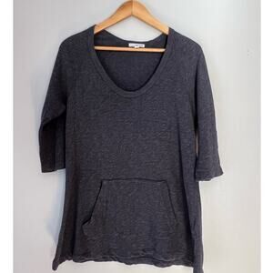 Standard James Perse Shirt Gray Half Sleeve Scoop Neck Front Pocket Womens Large